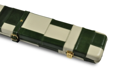 Green & Cream Patchwork Pattern ¾ Leather Snooker Cue Case